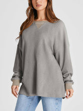 Waffle Knit Round Neck Long Sleeve T-Shirt OutfitFlow
